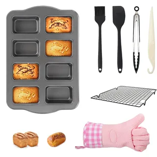LINMAGCO Bake Choice Mini-Kastenformen mit 8 Mulden, antihaftbeschichtet, Karbonstahl, Mini-Kuchenformen & Mini-Muffinform, vielseitiges Backform-Set für Käsekuchen, Pfundkuchen und kleinen Hackbraten