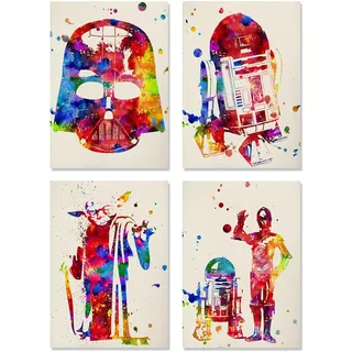 Nacnic set mit 4 star wars postern | bilder mit illustrationen aus dem film star wars | darth vader, yoda, r2-d2 und c3po | a4-format (21x29,7cm)