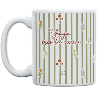 UO Tasse Yaya, du bist die Königin, elegantes Design, gestreift, Geschenk für Oma, robuste Keramik, mehrfarbig, 350 ml Fassungsvermögen