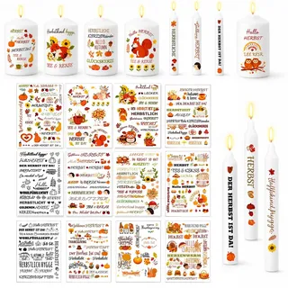 Bubaxuce 6 Stück Kerzen Tattoo Mit Herbstmotiven,Herbst Kerzenaufkleber, Wasserschiebefolien Kerzen, Herbstdeko für Kerzengestaltung, Tischdekoration Zum Erntedankfest und DIY