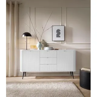 Easy4You Kommode Z1 Weiss Matt 168x87x39 cm (B x H x T) mit 3 Schubladen und 2 Türen Sideboard Ideal für Wohnzimmer, Schlafzimmer Moderne Elegante Schubladenschrank mit Schwarzer Metallfuß - Weiß