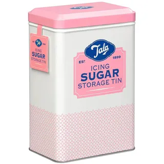 Tala Puderzuckerdose 1 kg, Vintage Metalldose mit Deckel, Rosa Creme | Leere Metalldose mit Deckel für 1 kg Puderzucker, rechteckige Form, Retro Design in Rosa Creme, für Backzutaten