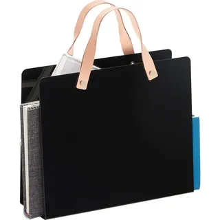 Xora Zeitungsständer , Schwarz, Messingfarben , Metall , 30x25-35.3x10 cm , Tragegriffe , Wohnzimmer, Kleinmöbel, Zeitungsständer