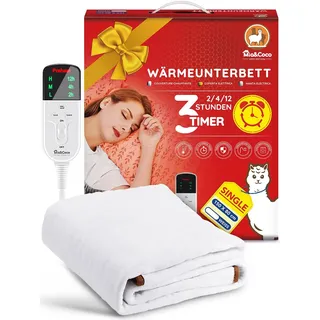 Mia&Coco Heizdecke mit Abschaltautomatik, 150 x 80 cm, Wärmeunterbett mit 12-Stunden-Timer und 3 Wärmestufen, LED-Anzeige, Überhitzungsschutz, Wärmedecke für Gängigen Matratzen,Maschinenwaschbar