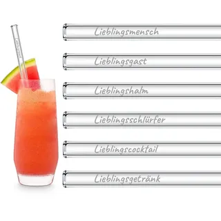 Lieblingsmensch Geschenk Glasstrohhalme Lieblings-Sprüche | 6x 20cm Strohhalme Gäste Geschenkset mit gravierten Sprüchen | Cocktail Set Mitbringsel