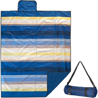 CleverMade Stranddecke, große Matte, ideal für Camping, Picknick oder Park, 177,8 x 152,4 cm, Wasserabweisende Outdoor-Decke mit integriertem Flaschenöffner und Reißverschlusstasche, blau/cremefarben