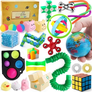 Fidget Toys Set 27 Stück Anti Stress Spielzeug Pop It mit Squishy Mochi Stressball Fidget Spinner Anxiety Ring Anti Stress Ball Sensorik Geschenk