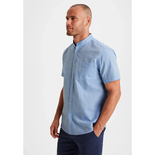 Kurzarmhemd H.I.S "sommerliches Strukturhemd", Herren, Gr. 5XL (51/52), N-Gr, blau, Web, Obermaterial: 100% Baumwolle, unifarben, regular fit, Rundhals, abgesteppte Kante, Hemden Kurzarmhemd, Regular Fit, Stehkragenhemd mit Brusttasche, reine Baumwolle, Topseller