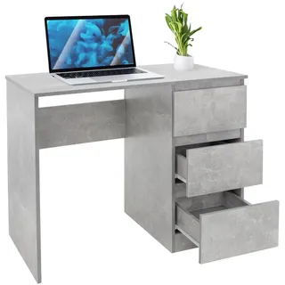 ML-Design Schreibtisch mit 3 Schubladen, 90x76x50 cm, Grau Beton-Optik, viel Stauraum, modern, Arbeitstisch
