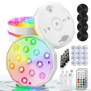Ollny LED Poolbeleuchtung mit Fernbedienung, RGB Magnetic Unterwasser Poollicht, Schwimmende Pool zubehör für Schwimmbad, Brunnen, Teich, Aquarium, Party Deko, 4 Stück