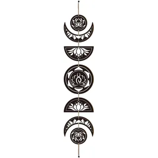 CREATCABIN 7-Teiliges Mondphasen-Wandbehang-Set Boho-Dekor Holzwandkunst Hexendekor Rustikales Schwarzes Holz Mond Moderne Kunst Wandschild Dekorativ Für Zuhause Yoga Wohnung Bar 72.5x16cm Lotus