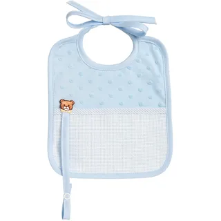 Filet - Hergestellt aus weichem Stoff in 3D-Optik mit Schnullerband und Tasche aus Aida-Stoff, ideal für Neugeborene, 100% Made in Italy, Farbe Hellblau und Weiß