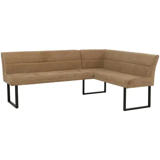 Mendler Eckbank HWC-O81, Esszimmerbank Bank, Öko-Tex (310g/m2) Chenille Stoff/Textil Metall 210x159cm ~ hellbraun