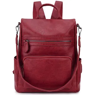 RAVUO Damen Rucksack, Lederrucksack Anti Diebstahl rucksackhandtaschen 2 in 1 Handtasche Elegant Cityrucksack Mittelgroß Retro Rote