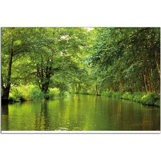Wallario Outdoor-Poster für Garten oder Balkon, Motiv Spreewald in Brandenburg grüne Wälder und Spiegelungen im Wasser, in ca. 61 x 91,50 cm - Grün