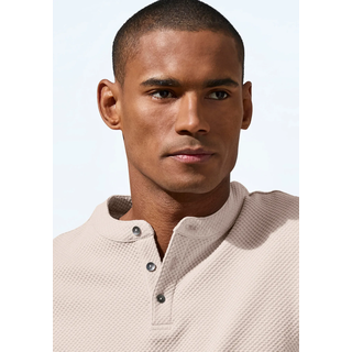 T-Shirt JOHN DEVIN "Kurzarm-Poloshirt aus Struktur-Qualität", Herren, Gr. XL (56/58), beige (creme), Obermaterial: 83% Baumwolle, 16% Polyester, 1% Elasthan, Strukturmuster, regular fit normal, Rundhals, abgesteppte Kante, Shirts T-Shirt, mit modischem Stehkragen und Knopfleiste, Topseller