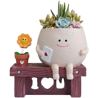 AXVRAV Blumentopf mit Smiley, Blumentopf mit Gesicht, Süße Blumentöpfe mit Sonnenblume und Brief, Pflanztopf Sukkulenten mit Ablaufloch, Lustige Blumentöpfe für Drinnen, Geschenkideen für die Mutter