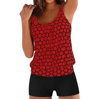Lvnsdknerse Tankini Damen Bauchweg Zweiteilig Badeanzug Große Größen High Waist Tankini Set Oberteil mit Badeshorts Elegant Sommer Badeanzüge Strand Schwimmanzug