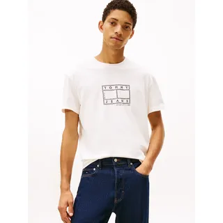 T-Shirt TOMMY JEANS "TJM CENTER FLAG", Herren, Gr. XL, ancient weiß, Single Jersey, Obermaterial: 100% Baumwolle, Rundhals, Shirts T-Shirt, mit Stempel-Logo, regular fit, Rundhals