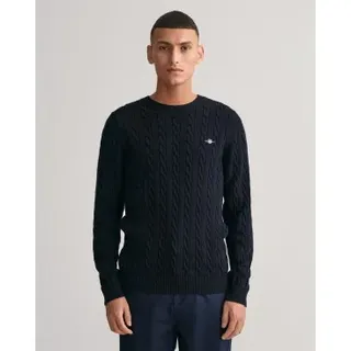 Gant für Herren. 8050601 Marineblauer Pullover mit geripptem Rundhalsausschnitt (L), Lässig, Baumwolle, Langarm