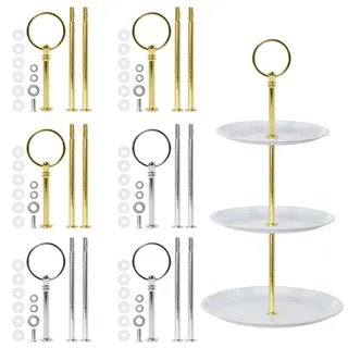 6 Set Etageren Stangen.Vintage Etageren Bausatz.Metallstange Etageren 2 bis 3 Etage Silber Mittellochausstech für Geburtstag Hochzeitstorte Dessertdisplay.Farbe Gold und Silber(Platte Nicht enthalten)