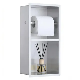 OUGOO Unterputz-Toilettenpapierhalter, 304 Edelstahl Klopapier-Schrank 2 Ebenen Einbau, Unterputz WC Modul mit Rollenhalter und Aufbewahren für Badzimmer, Gebürstet