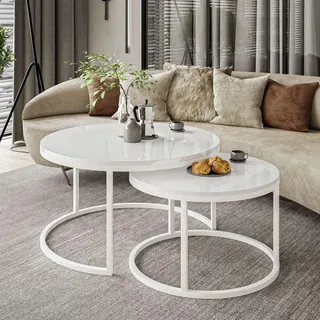 Runder Couchtisch CIRI 2in1 Hochglanz - Weiß
