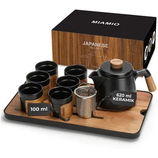 MiaMio - Japanisches/Chinesisches Tee Set 6 x 100 ml/Asiatische Teekanne 620 ml mit Teesieb, Traditionelles Japanisches Teekanne Set für Teeliebhaber/Männer/Frauen (Schwarz)