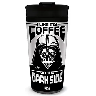 Star Wars Kaffeebecher (I Like My Coffee On The Dark Side Design) Metall Reisebecher 540ml - Offizielles Lizenzprodukt, Weiß