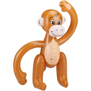 Relaxdays 10024252 aufblasbarer AFFE, Äffchen Schwimmtier, Dschungel Party Deko, Safari, Karneval, Kinder Wasserspielzeug, braun Affe-ausblasbar-61 cm, 1 Stück