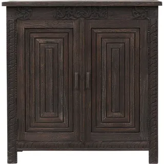 Marrakesch Vintage Kommode mit Türen aus Holz 99cm | Skandinavische Deko kleines Sideboard Komode Camelea handgeschnitzt für stilvolle Aufbewahrung und Deko Aesthetic im Wohnzimmer & Schlafzimmer - Dunkelbraun