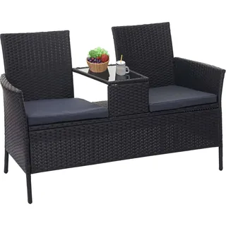 Poly-Rattan Sitzbank mit Tisch HWC-E24, Gartenbank Sitzgruppe Gartensofa, 132cm - schwarz, Kissen dunkelgrau - Schwarz