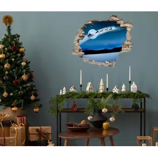 Queence 3D-Wandtattoo "Der Weihnachtsmann im Schlitten" selbstklebender Wandsticker Weihnachten, blau
