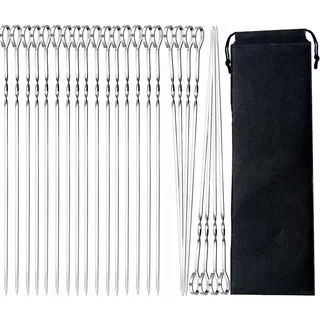 24 Stück Grillspieße Edelstahl, BetterJonny 30cm Schaschlikspieße Wiederverwendbare Grill Kabob Spieß Stöcke Fleischspieße Metallspieße für BBQ Fleisch Gemüse Stockbrot zum Grille