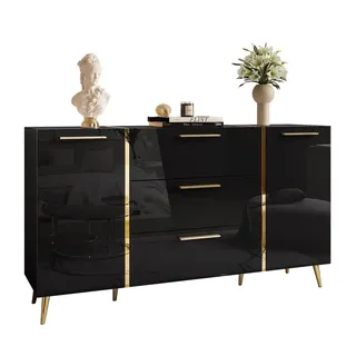 lookway Kommode mit Schubladen 158 x 88 x 41,3 cm Schwarz / Gold