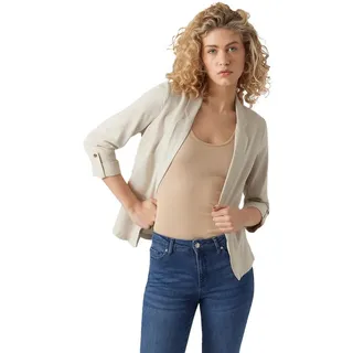 VERO MODA Damen Legeres Blazer Jackett mit Dreiviertel Arm Leichter Sakko Eleganter Business Shacket, Farben:Beige-2, Größe:XL