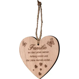 Herz 9x10cm Birkenholz Sprüche Familie Liebe Deko Holz Anhänger Love Geschenk - Braun