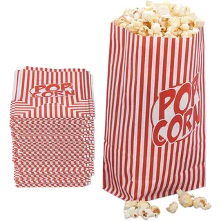 Relaxdays Popcorntüten 144er Set, Papier, Zubehör Kino, Filmabend, Kindergeburtstag, Retro Tüten für Popcorn, rot-weiß