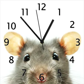 Wallario Design Wanduhr Maus am Tellerrand aus Echtglas, Größe 30 x 30 cm - Weiß