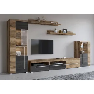 OTTO home Wohnwand "Roger,Breite 270 cm moderne Mediawand ohne Beleuchtung" Set, 5 Stk. tlg., satin nussbaumfarben, schwarzwood