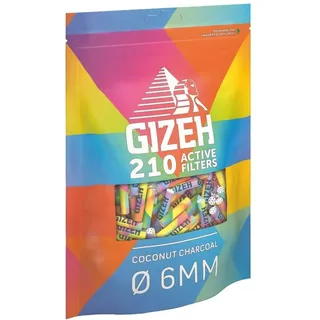 GIZEH RAINBOW Active Filter – Aktivkohlefilter 6 mm Durchmesser im 210er Pack – Aktivkohlefilter slim mit Aktivkohle aus Kokosschale – Filter mit 27 mm Länge