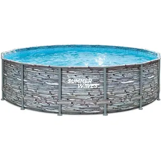 Summer Waves Elite Frame Pool Aufstellpool rund Komplettset Steinoptik Ø 427x107 cm - Grau