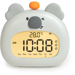 IHALO Koala Kinderwecker, Nachttischwecker mit Koala Nachtlicht, digitales LED-Display, 3,15 Zoll, DREI Alarme, Wochenendmodus, Datum, Uhrzeit, Temperatur, Wiederaufladbar, Dekoration für Babyzimmer