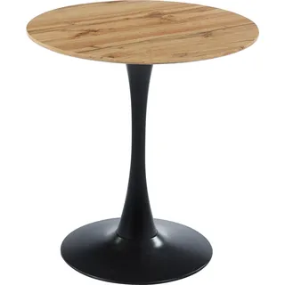 Säulentisch Holz Wildeiche-Optik Gerade Kante 90 cm Metall-Tulpenfuß STOCKHOLM - Beige