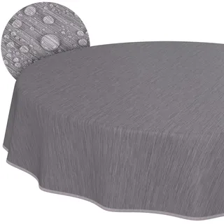 Tischdecke abwaschbar Wachstuch Wachstuchtischdecke Gartentischdecke Leinen-Optik Pflegeleicht Wasserabweisend 120cm (Rund) Grau mit Saum