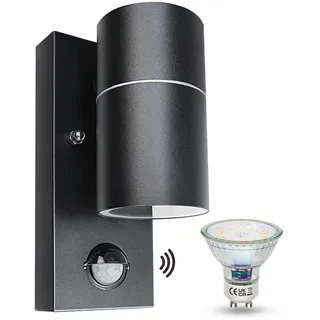 Wondlumi Außenlampe mit Bewegungsmelder GU10 Modern Außenleuchte Schwarz Matt IP44 LED Wandleuchte Aussen 230V inkl.1x 5W GU10 Warmweiß Glühbirne