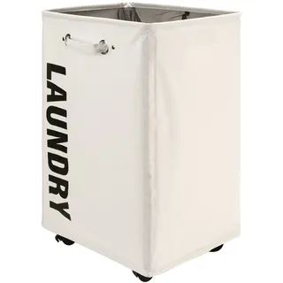 Lifesela 55,9 cm großer Roll-Wäschekorb, großer Wäschekorb auf Rollen, zusammenklappbarer schmutziger Wäschekorb mit Kordelzug, Netzabdeckung, Eck-Kleideraufbewahrungskorb, Wäschekorb mit Griff (Beige