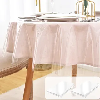 Nasitos Runde transparente Kunststoff-Tischdecke, 178 cm, 100% wasserdicht, Vinyl-Kunststofffolie, dick, rutschfest, abwischbar, runde Tischdecke für Hochzeit, Bankett, Restaurant, Partys, 2 Stück