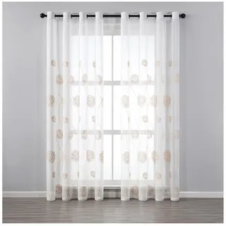 Miulee Gardinen Vorhänge mit Kräuselband 2er Set Gardine Vorhang Gardinen Wohnzimmer aus Sheer Voile Curtains Transparent Schlafzimmer Beige 140 x 225 cm