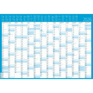 Zettler Jahresplaner 14 Monate foliert mit blauen Hintergrund 2026 – Wandkalender groß 86 × 60 cm, abwischbar, Monatsübersichten Dez. 2025–Jan. 2027, Feiertage & Ferientermine, FSC-zertifiziert